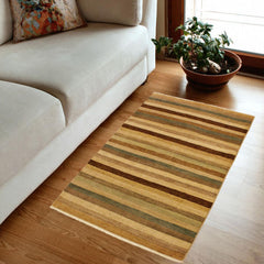 handmade Modern Gabbeh Beige Green Hand Knotted RECTANGLE 100% WOOL area rug 4' x 6'