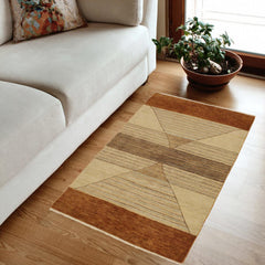handmade Modern Gabbeh Tan Rust Hand Knotted RECTANGLE 100% WOOL area rug 4' x 6'