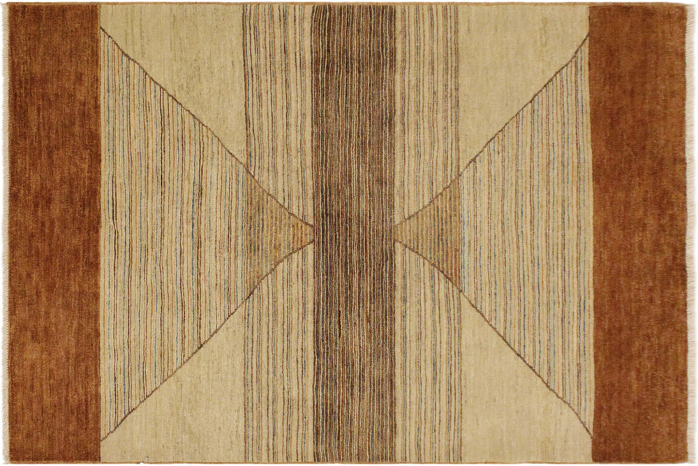 handmade Modern Gabbeh Tan Rust Hand Knotted RECTANGLE 100% WOOL area rug 4' x 6'