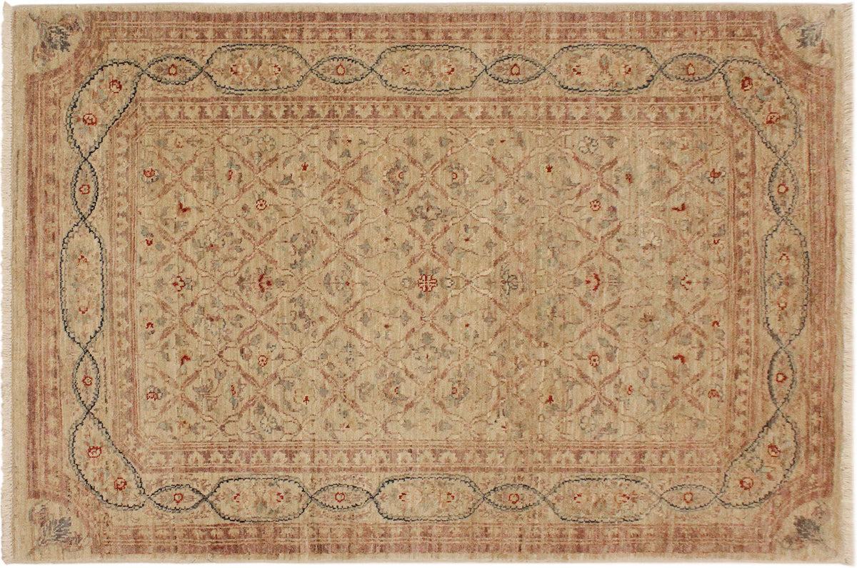 4x6 hand knotted transitional wool rug in tan and brown - Eclectic Dottie