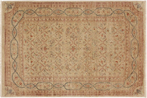 4x6 hand knotted transitional wool rug in tan and brown - Eclectic Dottie
