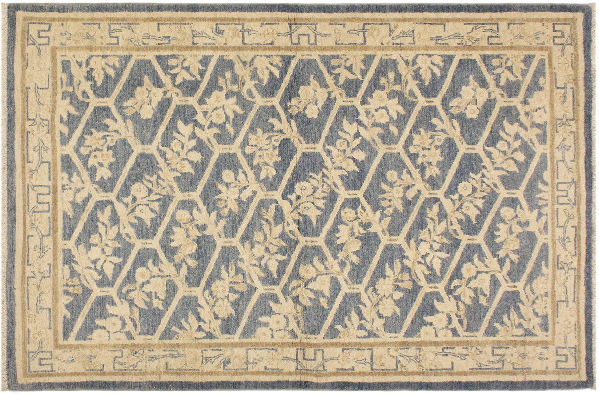 Classic Ziegler Deja Blue/Tan Wool Rug - 4'2'' x 6'1''