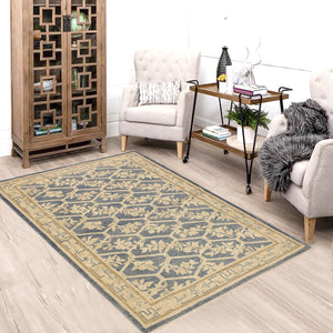 handmade Transitional Kafkaz Lt. Blue Tan Hand Knotted RECTANGLE 100% WOOL area rug 4' x 6'