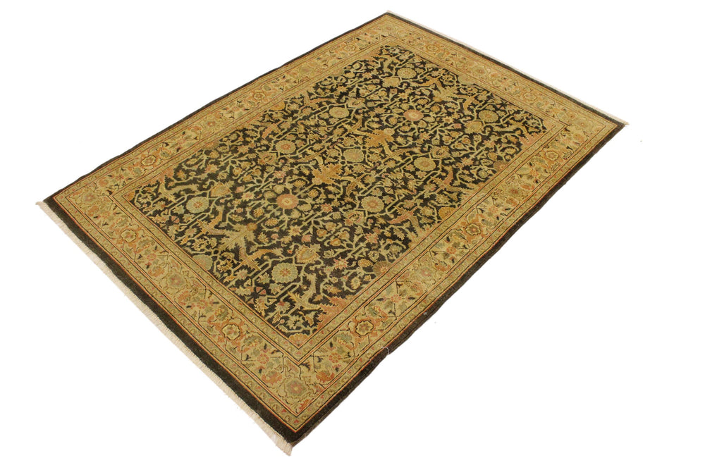 handmade Traditional Kafkaz Charcoal Beige Hand Knotted RECTANGLE 100% WOOL area rug 4x6