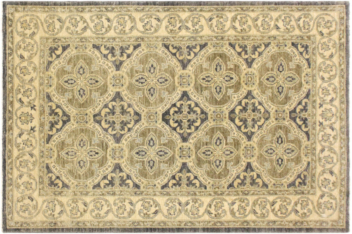 handmade Transitional Kafkaz Bluish Gray Tan Hand Knotted RECTANGLE 100% WOOL area rug 4' x 6'
