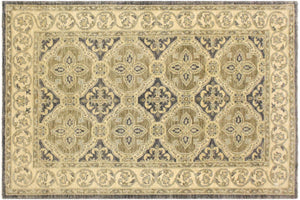 handmade Transitional Kafkaz Bluish Gray Tan Hand Knotted RECTANGLE 100% WOOL area rug 4' x 6'