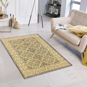 handmade Transitional Kafkaz Bluish Gray Tan Hand Knotted RECTANGLE 100% WOOL area rug 4' x 6'