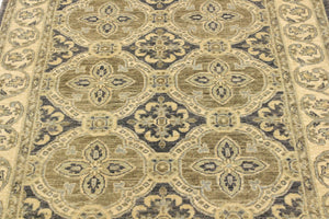 handmade Transitional Kafkaz Bluish Gray Tan Hand Knotted RECTANGLE 100% WOOL area rug 4' x 6'
