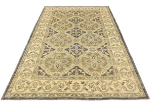 handmade Transitional Kafkaz Bluish Gray Tan Hand Knotted RECTANGLE 100% WOOL area rug 4' x 6'