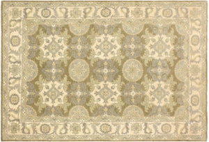 4x6 hand knotted transitional wool rug in green and ivory - Bohemian Jeanna