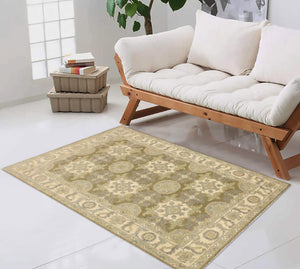 handmade Transitional Kafkaz Lt. Green Ivory Hand Knotted RECTANGLE 100% WOOL area rug 4' x 6'