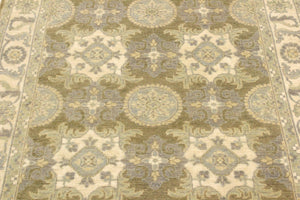 handmade Transitional Kafkaz Lt. Green Ivory Hand Knotted RECTANGLE 100% WOOL area rug 4' x 6'