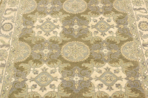 handmade Transitional Kafkaz Lt. Green Ivory Hand Knotted RECTANGLE 100% WOOL area rug 4' x 6'
