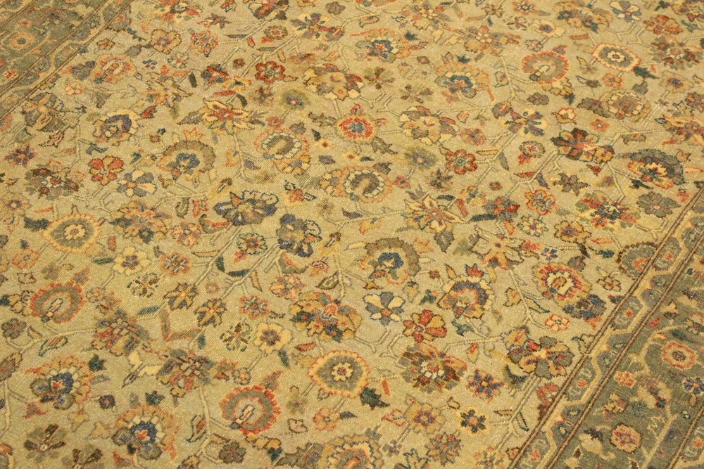 handmade Traditional Design Tan Green Hand Knotted RECTANGLE 100% WOOL area rug 4' x 6'