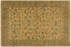 handmade Traditional Design Tan Green Hand Knotted RECTANGLE 100% WOOL area rug 4' x 6'