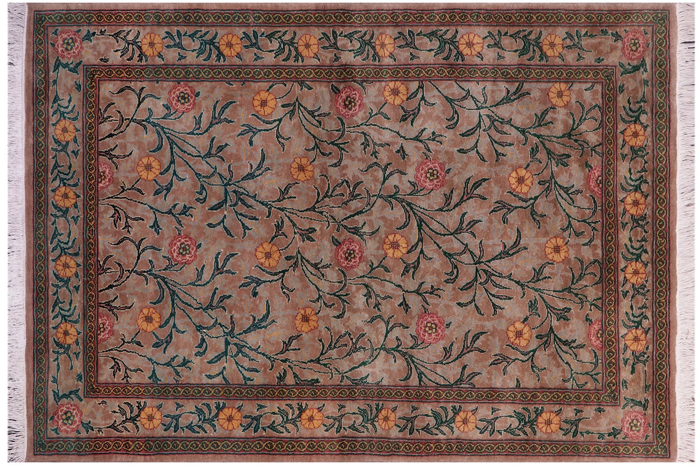 handmade Transitional Jasmain Lt. Brown Lt. Brown Hand Knotted RECTANGLE 100% WOOL area rug 4x6
