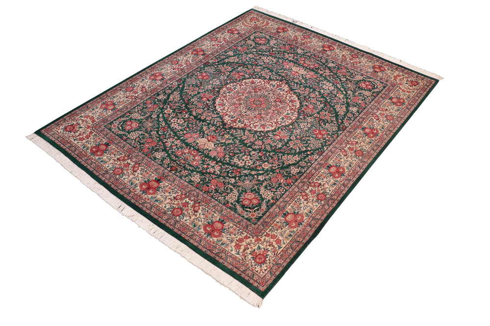 handmade Traditional Kashan Green Beige Hand Knotted RECTANGLE 100% WOOL area rug 8x10