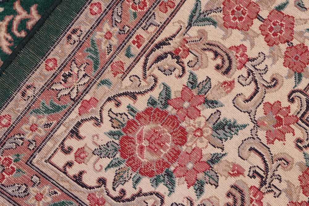handmade Traditional Kashan Green Beige Hand Knotted RECTANGLE 100% WOOL area rug 8x10