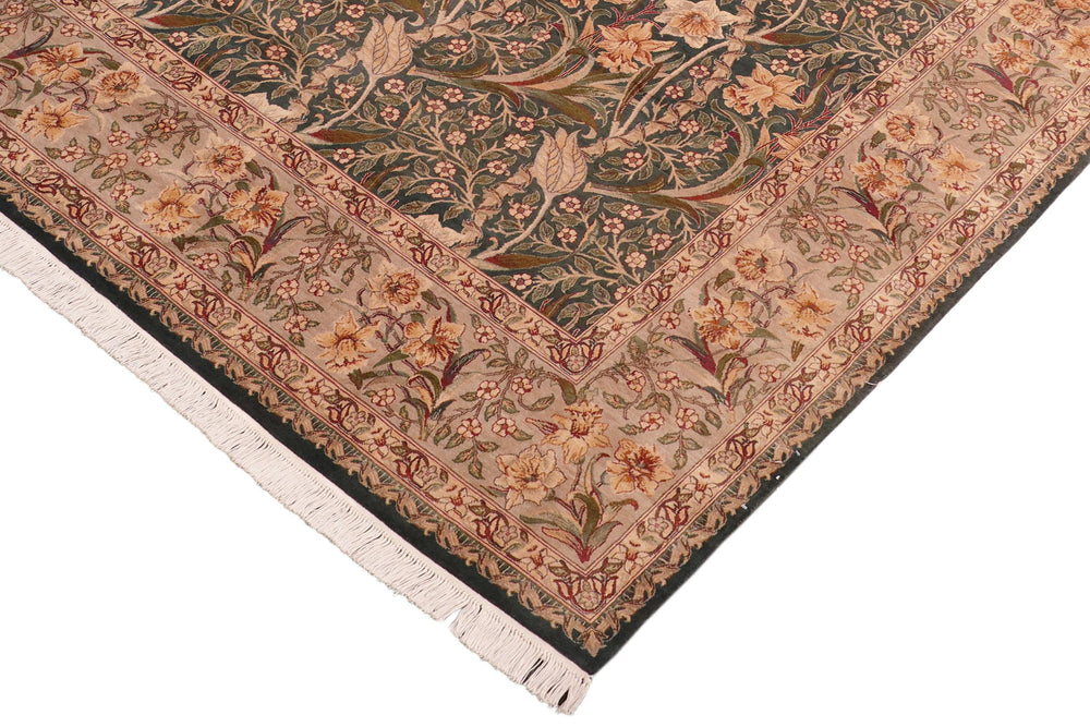 handmade Transitional Dafodils Green Gray Hand Knotted RECTANGLE 100% WOOL area rug 8x10