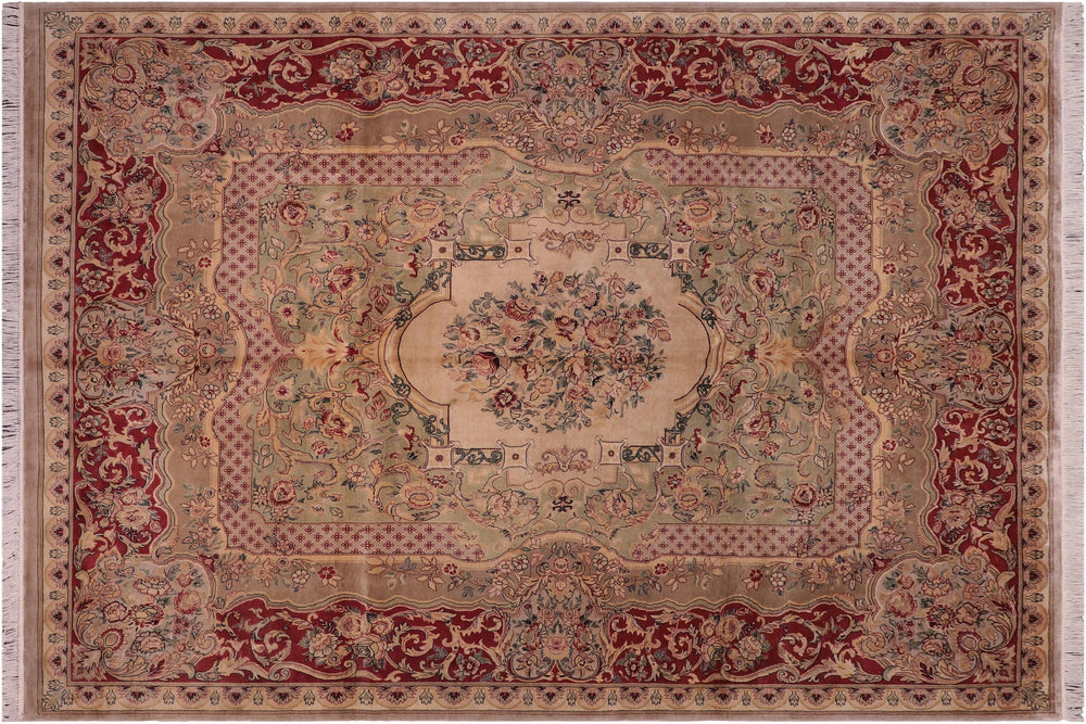 handmade Traditional Haider Lt. Green Lt.red Hand Knotted RECTANGLE 100% WOOL area rug 8x10