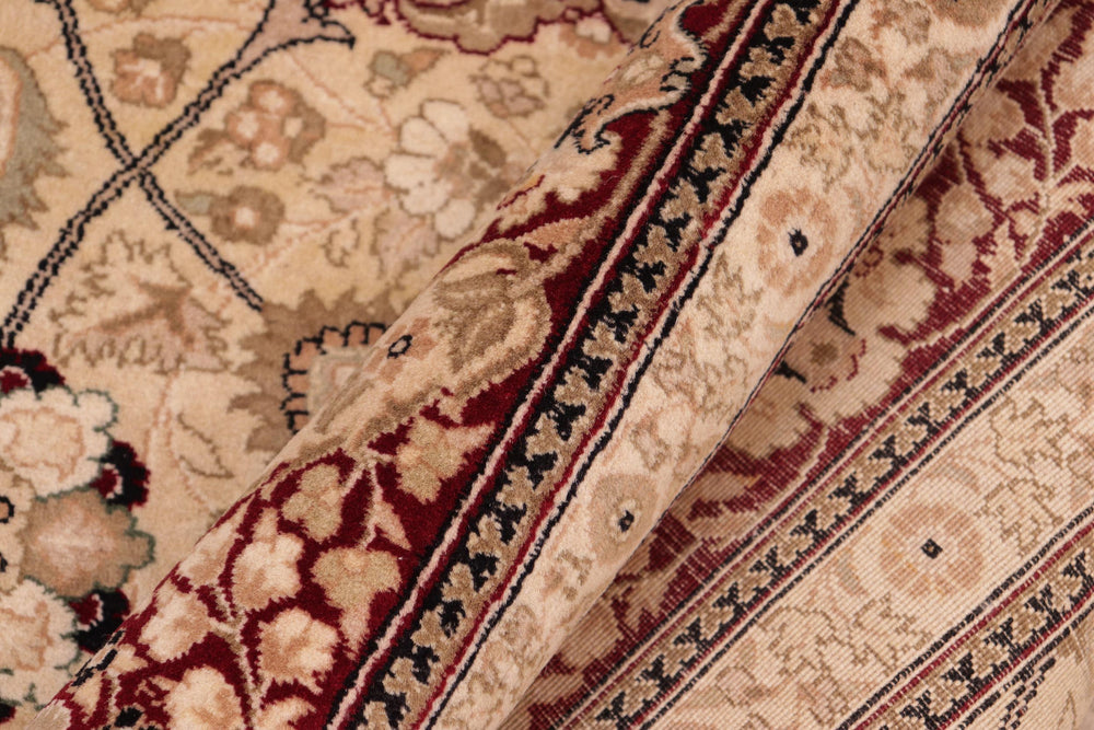 handmade Traditional Mubashar Beige Red Hand Knotted RECTANGLE 100% WOOL area rug 8x10