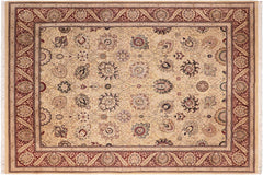handmade Traditional Mubashar Beige Red Hand Knotted RECTANGLE 100% WOOL area rug 8x10