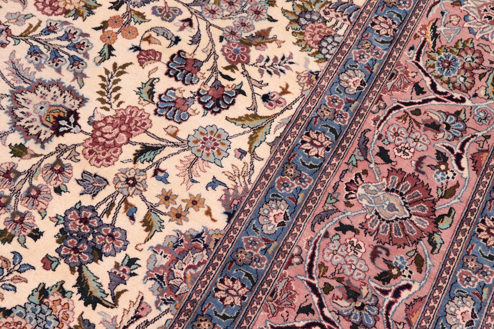 handmade Traditional Shahbaaz Ivory Pink Hand Knotted RECTANGLE 100% WOOL area rug 9x12
