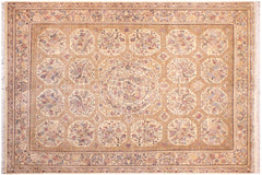 handmade Traditional Nazakat Beige Gold Hand Knotted RECTANGLE 100% WOOL area rug 9x12