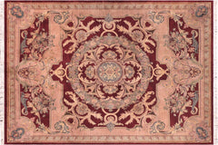 handmade Traditional Savonarrie Red Pink Hand Knotted RECTANGLE 100% WOOL area rug 9x12
