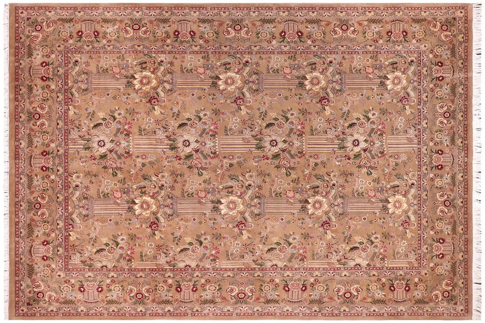 handmade Transitional Pupo Taupe Green Hand Knotted RECTANGLE 100% WOOL area rug 9x12