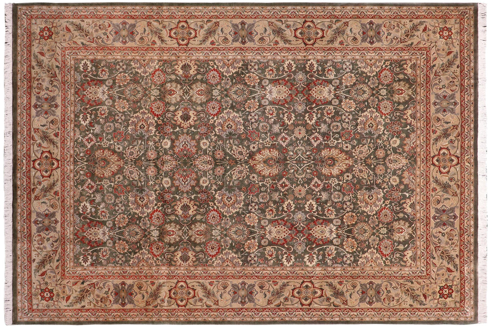 handmade Traditional Mehal Green Tan Hand Knotted RECTANGLE 100% WOOL area rug 9x12