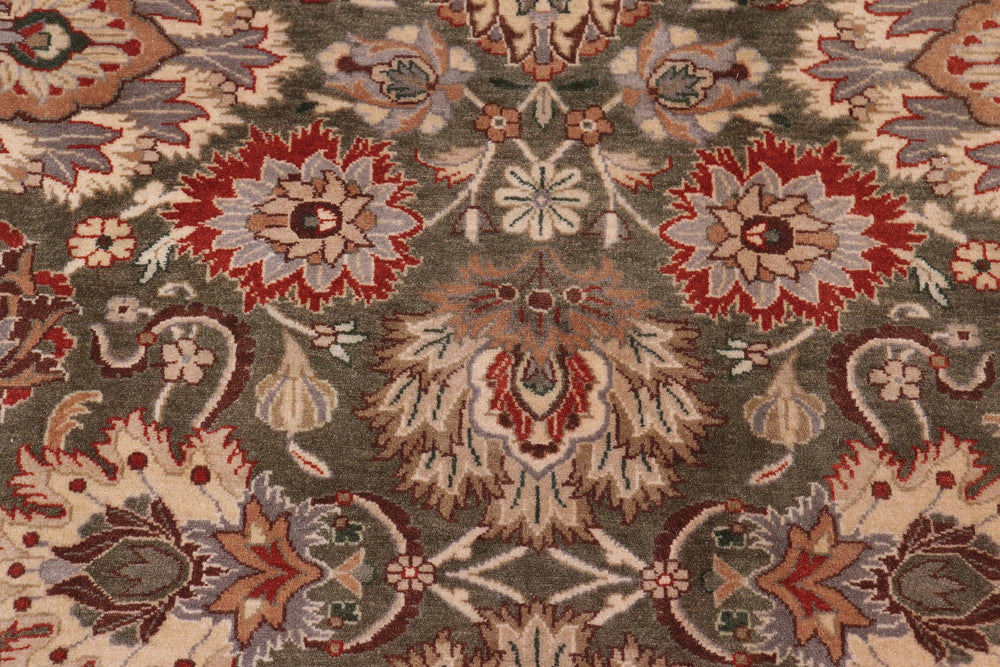 handmade Traditional Mehal Green Tan Hand Knotted RECTANGLE 100% WOOL area rug 9x12