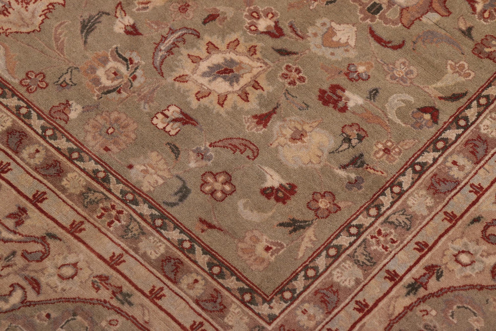 handmade Traditional Kashan Lt. Green Tan Hand Knotted RECTANGLE 100% WOOL area rug 9x12