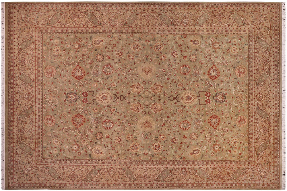 handmade Traditional Kashan Lt. Green Tan Hand Knotted RECTANGLE 100% WOOL area rug 9x12