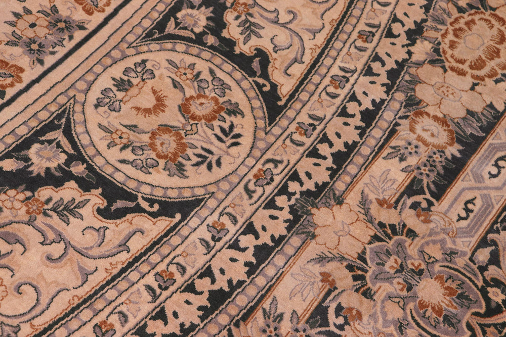 handmade Traditional Abusson Black Tan Hand Knotted RECTANGLE 100% WOOL area rug 9x12