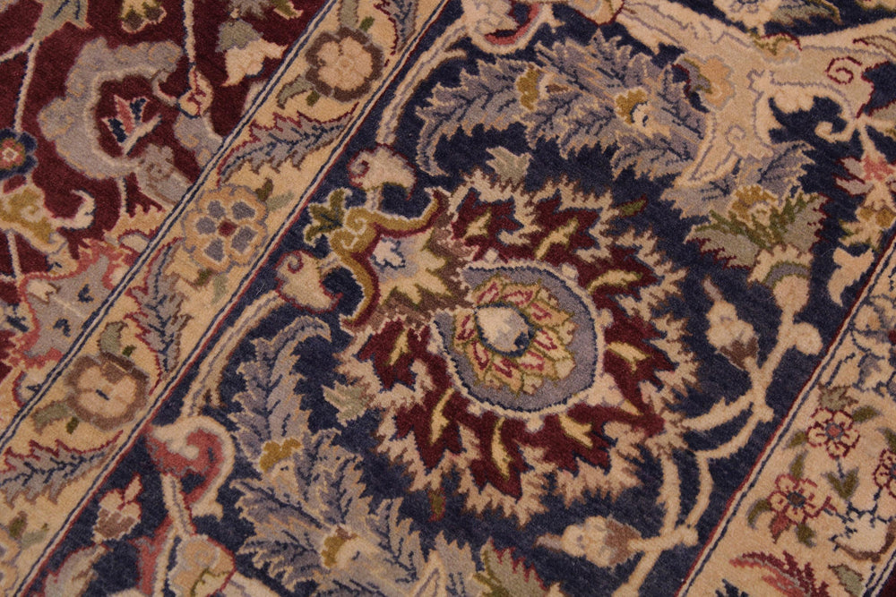 handmade Traditional Agra Maroon Blue Hand Knotted RECTANGLE 100% WOOL area rug 9x12
