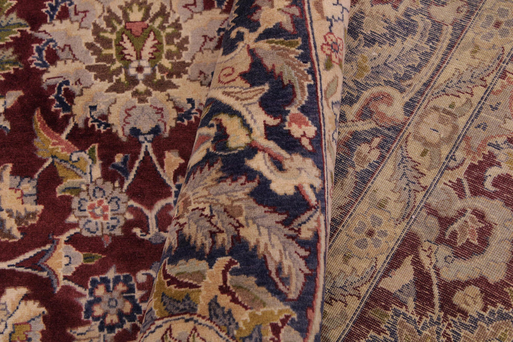 handmade Traditional Agra Maroon Blue Hand Knotted RECTANGLE 100% WOOL area rug 9x12