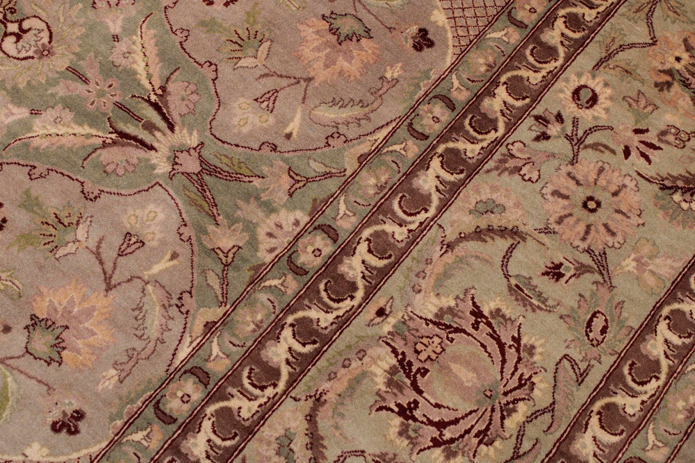 handmade Traditional Agra #2 Taupe Green Hand Knotted RECTANGLE 100% WOOL area rug 9x12