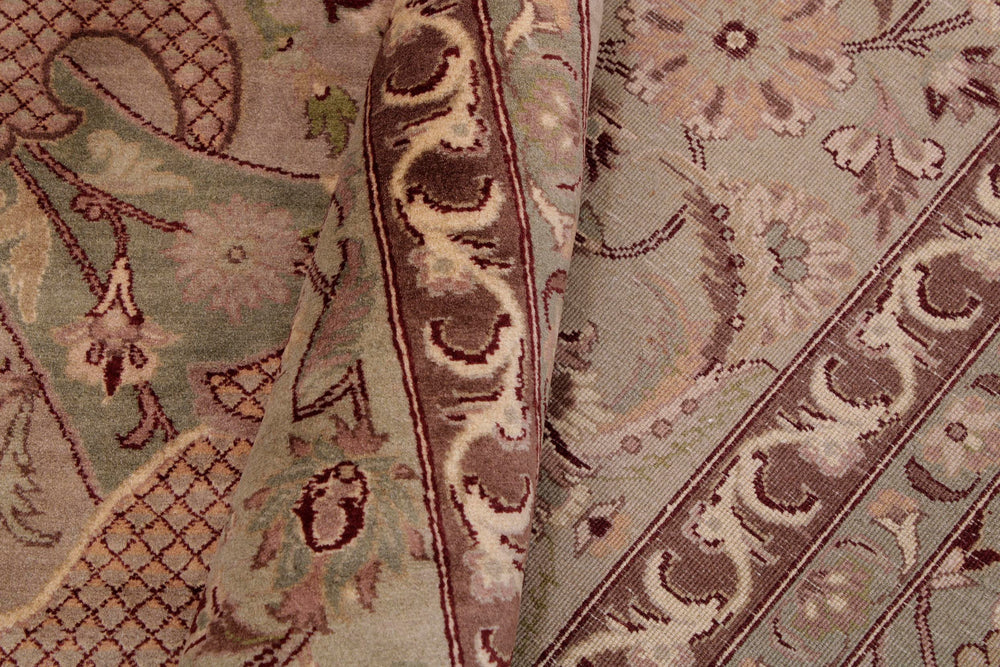 handmade Traditional Agra #2 Taupe Green Hand Knotted RECTANGLE 100% WOOL area rug 9x12