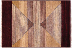 handmade Modern Gabbeh Red Brown Hand Knotted RECTANGLE 100% WOOL area rug 5' x 7'