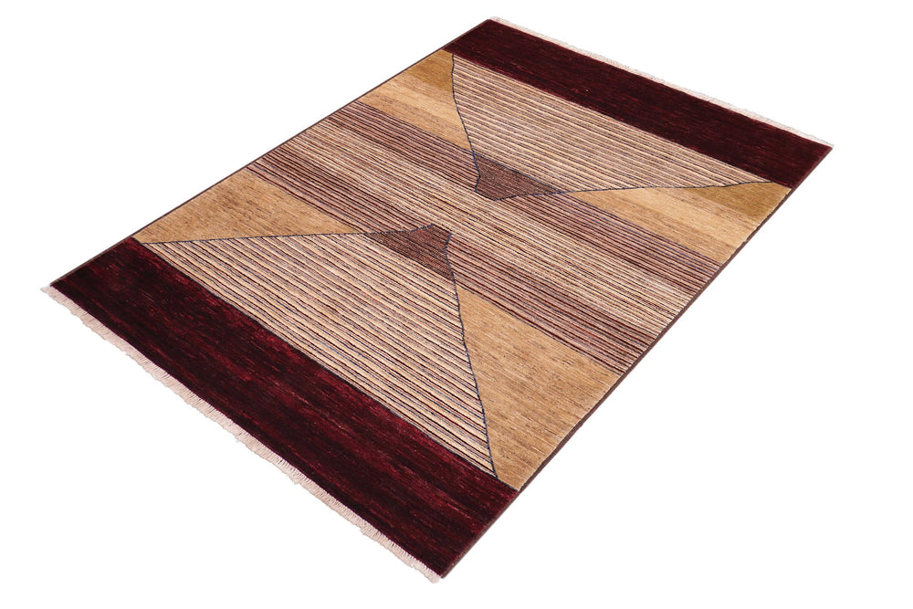 handmade Modern Gabbeh Red Brown Hand Knotted RECTANGLE 100% WOOL area rug 5' x 7'
