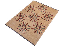 handmade Modern Kafkaz Tan Red Hand Knotted RECTANGLE 100% WOOL area rug 5' x 7'