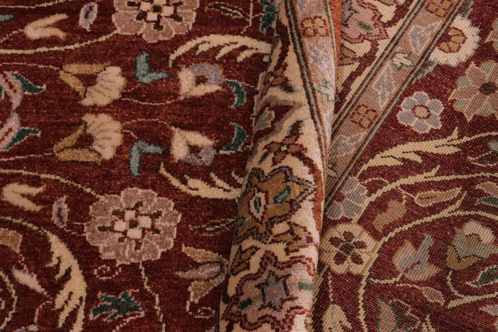 handmade Traditional Lahore Rust Tan Hand Knotted RECTANGLE 100% WOOL area rug 5' x 7'