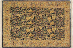 handmade Transitional Dafodils Blue Taupe Hand Knotted RECTANGLE 100% WOOL area rug 4x6