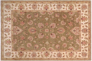 handmade Traditional Kafkaz Lt. Green Ivory Hand Knotted RECTANGLE 100% WOOL area rug 5x7