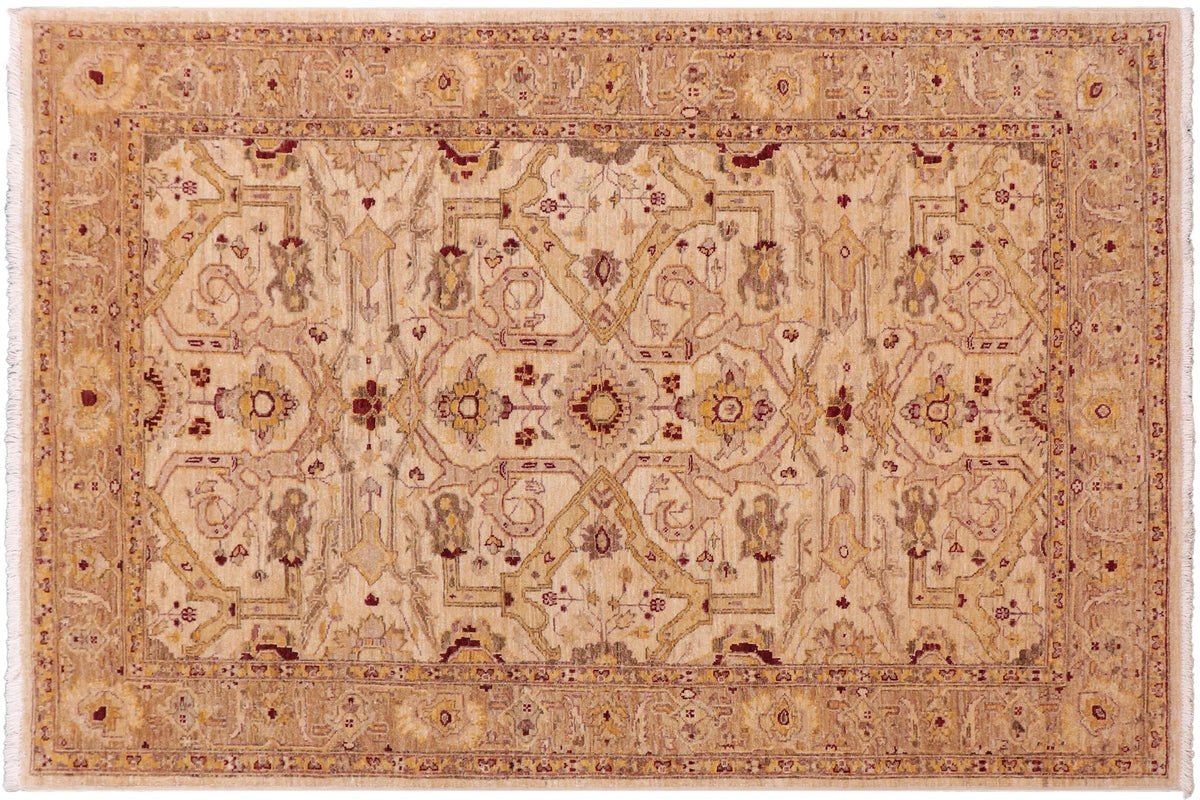 5x7 hand knotted Ziegler wool rug in tan and gold - Oriental Ziegler Junko