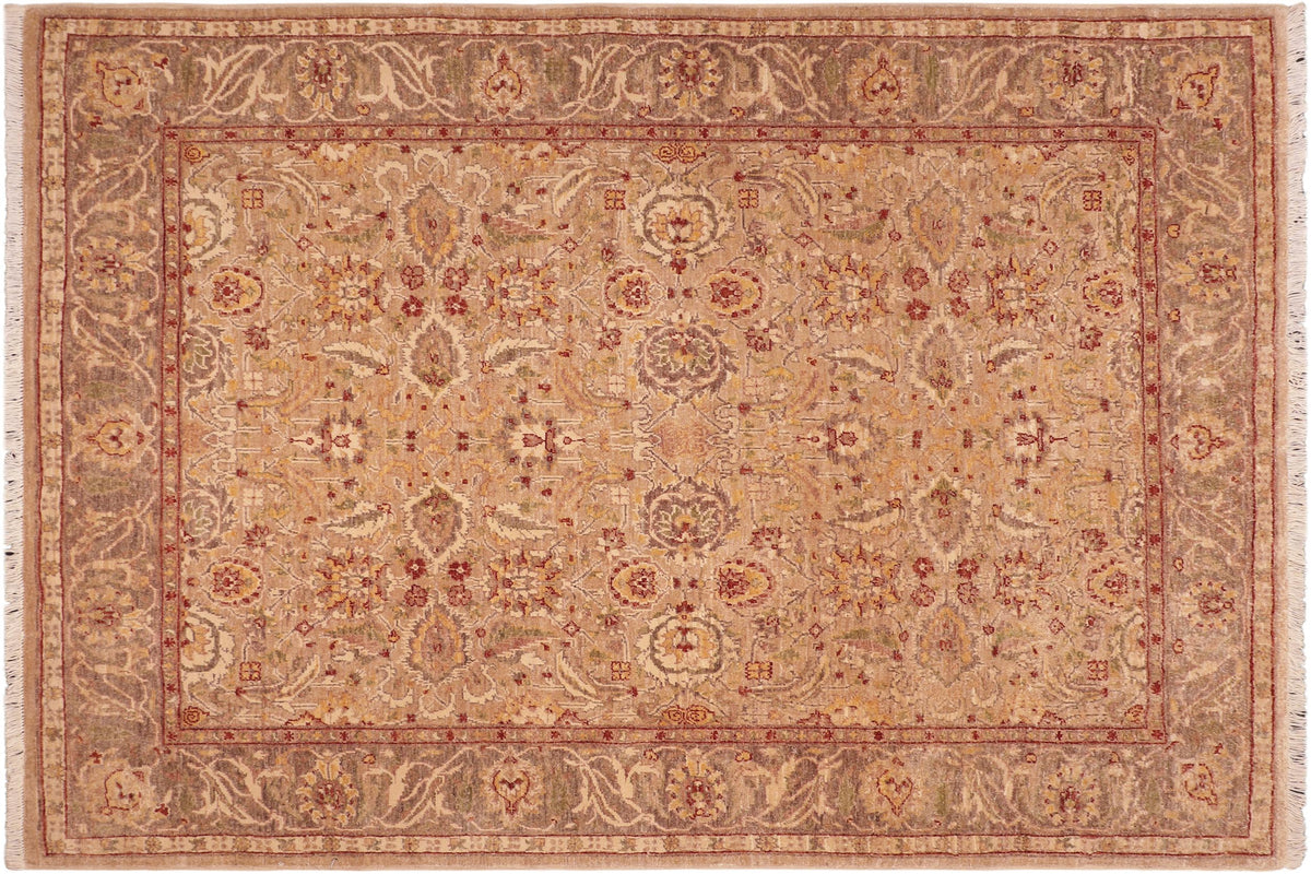 6x7 hand knotted Ziegler wool rug in tan and brown - Bohemian Ziegler Tonja