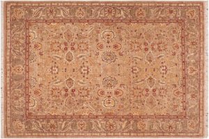 6x7 hand knotted Ziegler wool rug in tan and brown - Bohemian Ziegler Tonja