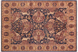 handmade Traditional Kafkaz Blue Gold Hand Knotted RECTANGLE 100% WOOL area rug 5x7