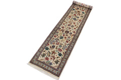 handmade Traditional Gulberg Beige Green Hand Knotted RUNNER 100% WOOL area rug 3' x 13'
